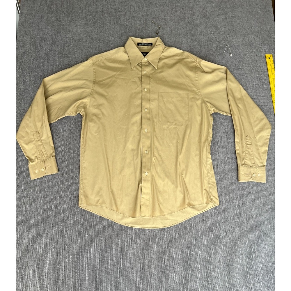 Calvin Klein Dress Shirt Mens 15.5 Tan Professional Business Career Button Up
